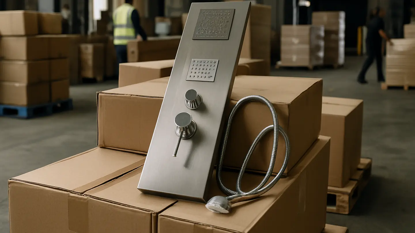 custom shower manufacturing in a realistic logistics and shipping setting