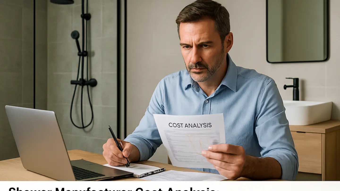Shower Manufacturer Cost Analysis shown in a realistic professional bathroom or product-review setting