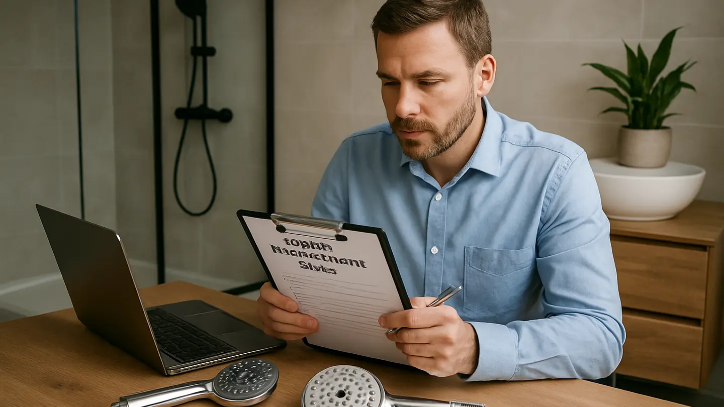 supplier management guide shown in a realistic professional bathroom or product-review setting