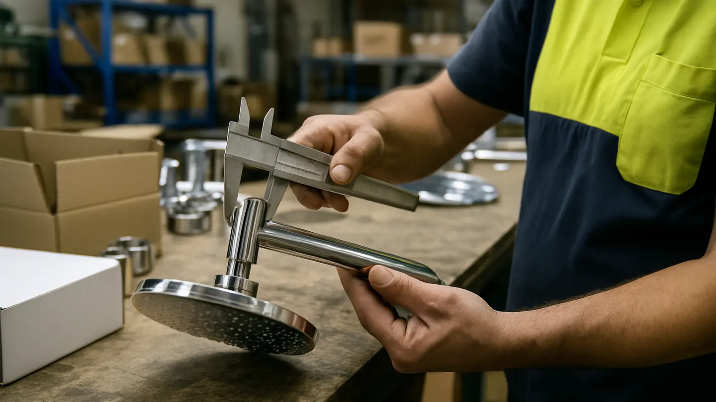 shower manufacturer in a realistic factory inspection and quality control setting