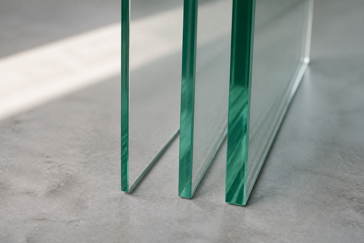 Tempered shower glass and metal hardware in a clean inspection workshop